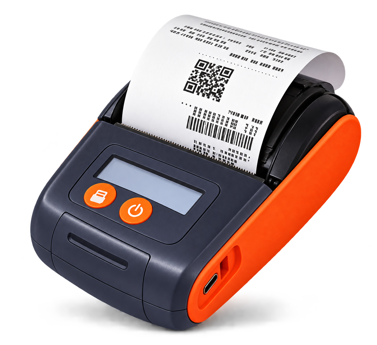 Imprimante thermique portable anthracite et orange avec rouleau de papier